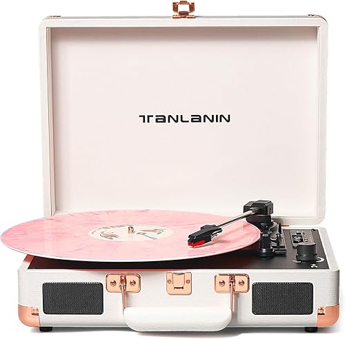 Miniatura 13 de Tocadiscos de maleta Bluetooth con altavoces integrados, control de graves y agudos, tocadiscos de 3 velocidades con parada automática, reproductor