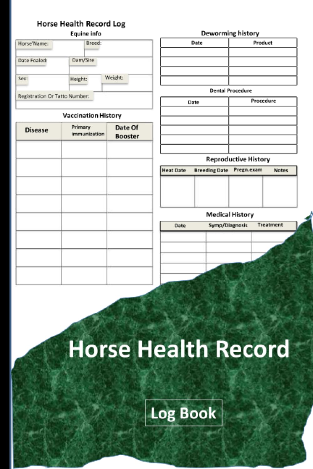 Horse Health Record Log book Organize log Horse Vaccination & Horse