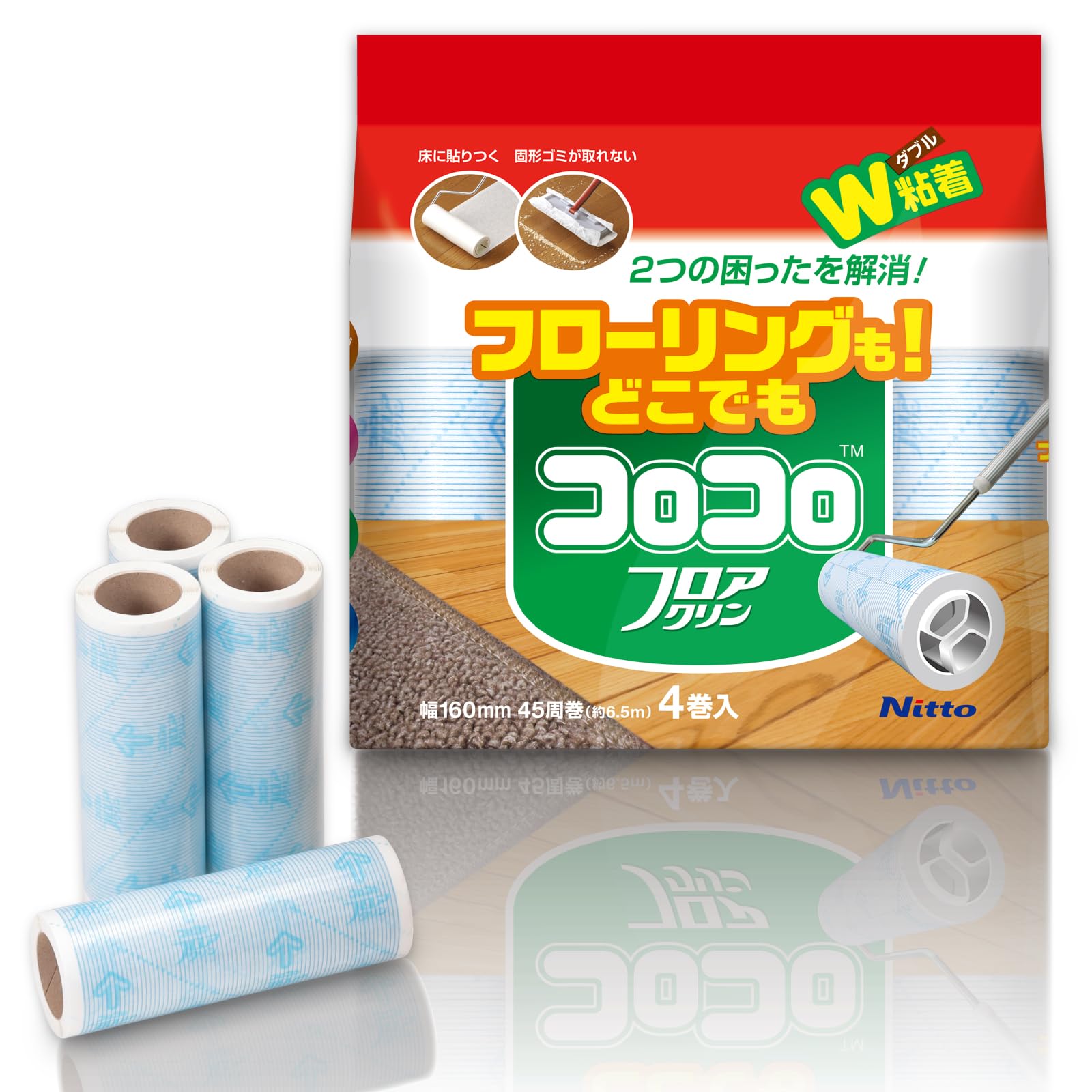 Nitoms C4354 Rolo Spare Tape, Floacrin, 45 Circuits, 4 Rolls, 6.3 inches (160 mm) Wide, Replacement for Flooring Carpet, Tatami Mat, Pet Hair, Dust Mites, Pollen