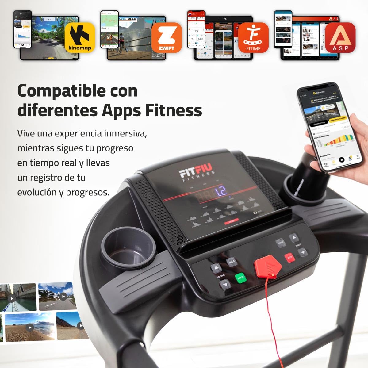 FITFIU Fitness Cinta de Correr Plegable, 1500W 14km/h, inclinación Manual, Superficie 40x110cm, 12 programas, Pantalla LCD, pulsómetro, Ruedas de Transporte
