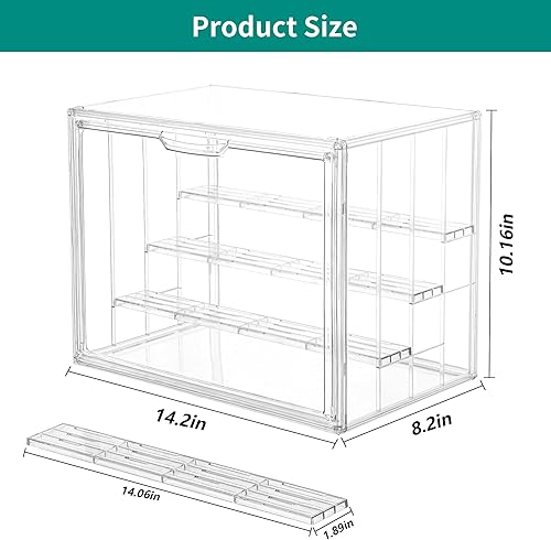 Miniatura 2 de Attelite Vitrina acrílica, vitrina transparente de 4 niveles con 3 divisores ajustables, paquete de 4 cajas de almacenamiento grandes apilables con