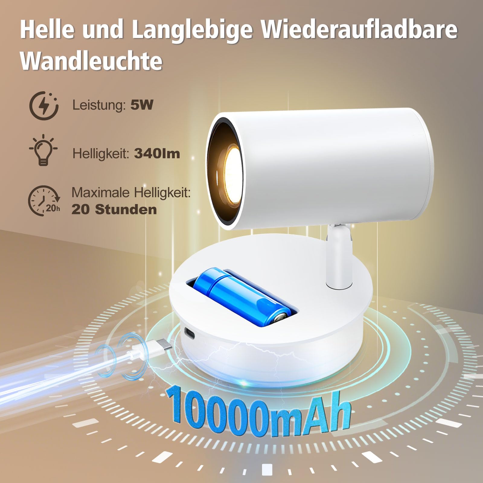SMY Lighting Spot LED Sans Fil Rechargeable 10000mAh, avec 3 Températures de Couleur, Fonction Minuterie, Commande Tactile et Télécommande, pour d'Art, Plante Interieur, Chambre, Salon