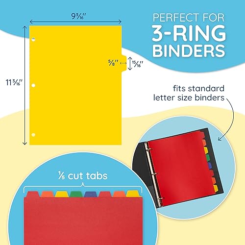 Miniatura 2 de Blue Summit Supplies Paquete de 24 separadores de plástico de 8 pestañas, separadores de plástico resistentes para carpetas de 3 anillos con 3