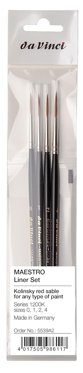 da Vinci Brushes Watercolor Set 5539a2 - Maestro Kolinsky Red Sable 4 Brush Set - Sharp Liners - Series 1200k Sizes 0, 1, 2 & 4, 1 count, Black