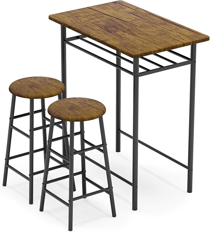 Weehom 3 Pieces Bar Table Set, Modern Pub Table and Chairs Dining Set, Kitchen