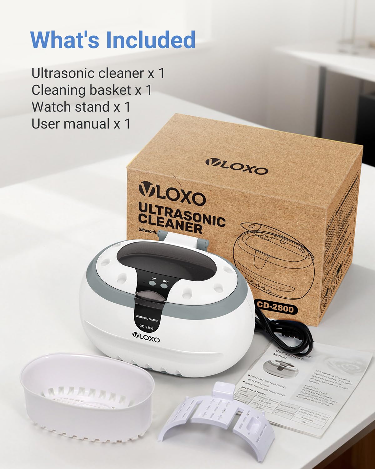 600 ml Dispositivo di pulizia a ultrasuoni - VLOXO Pulitore ad ultrasuoni 42kHz per occhiali, orologi, gioielli, orecchini, collane, rasoi, protesi dentarie, utensili, pennelli cosmetici, 50W, vasca