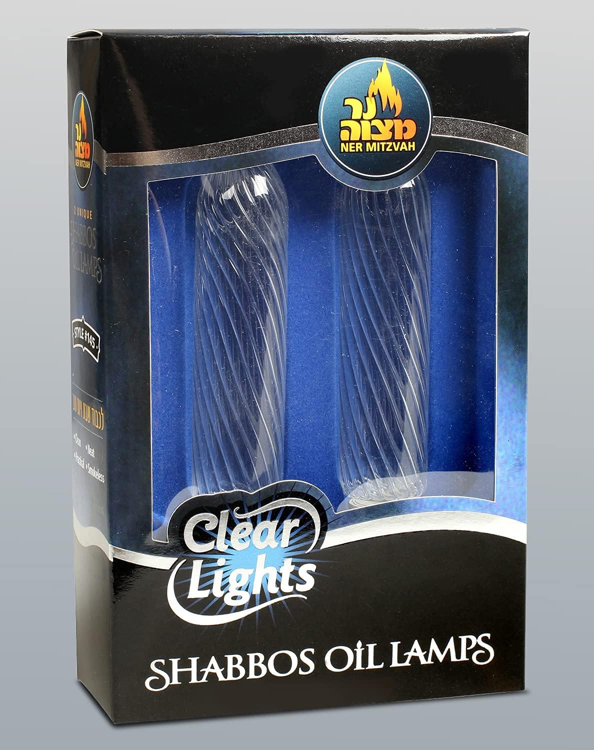 Ner Mitzvah Glass Paraffin Shabbat Candle Holder Cup and Wick – Lined Candle Shape – Fits All Standard Candlesticks - Use with All Lamp Oil - No Mess Refill - 4”H (10cm) - 2 Pack
