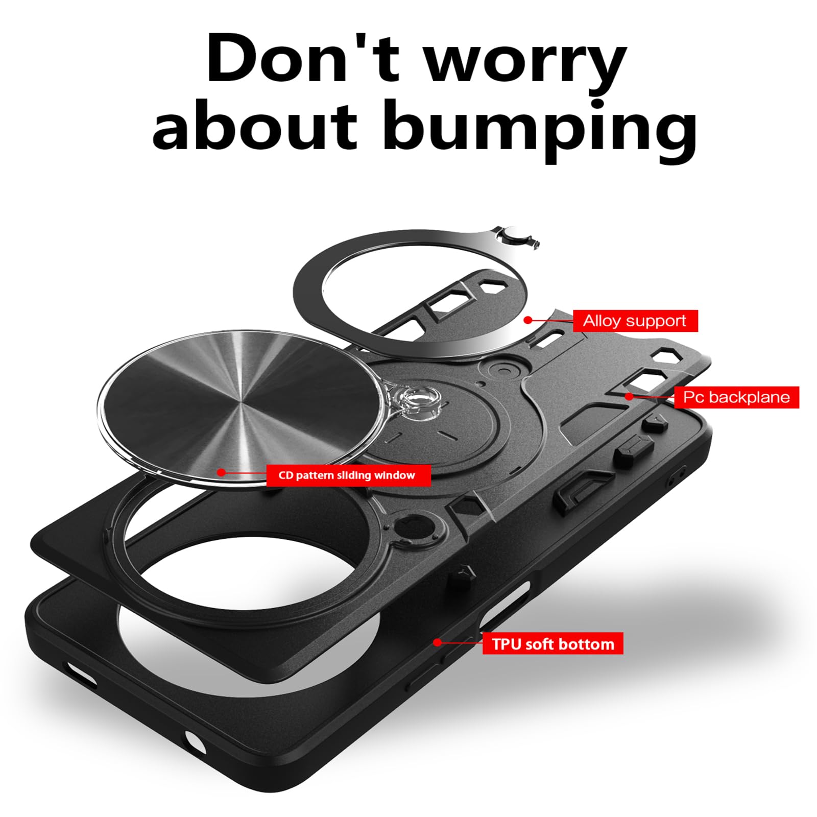 Ysnzaq Armor Case for Honor Magic 6 Pro (Not Magic 6) with Slide Camera Lens Cover, Heavy Duty TPU+PC Shockproof Protect Phone Case with Magnetic Coil Bracket for Honor Magic 6 Pro CQ Black