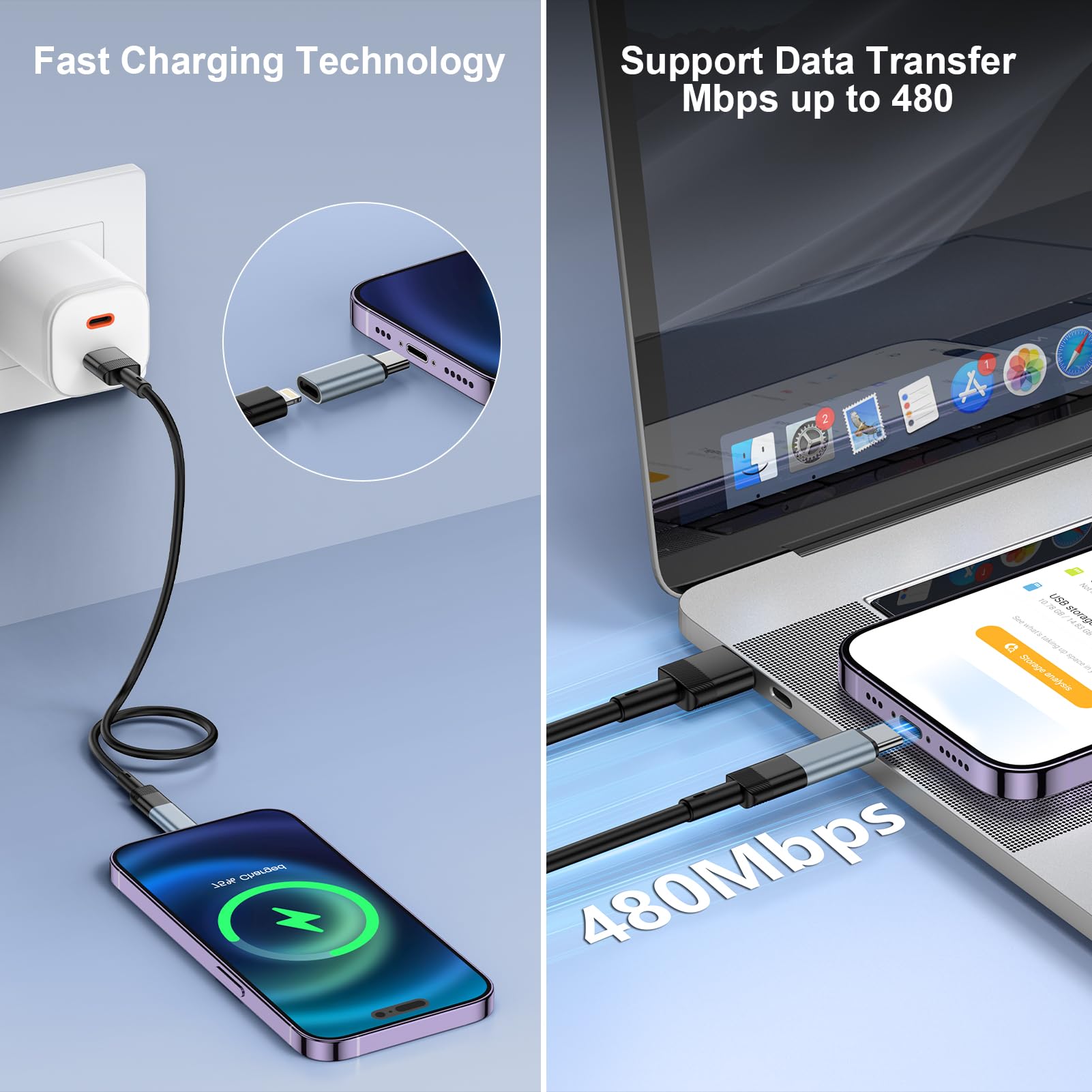 2 adattatori da Lightning a USB C per iPhone 16/16 Pro Max/16 Plus/15, tipo C a Lightning con ricarica rapida e trasferimento dati per Samsung Galaxy S25 Edge/S24, non per audio/cuffie/OTG