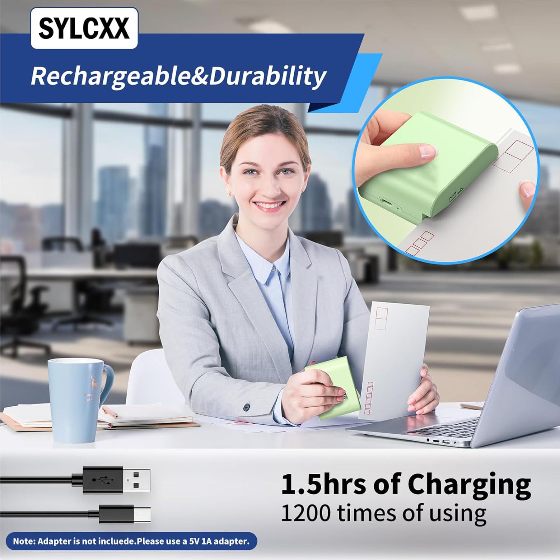 Ouvre-lettres électrique rechargeable avec charge de type C, découpeuse d'enveloppe pour bureau et maison, vert saga, design compact et portable