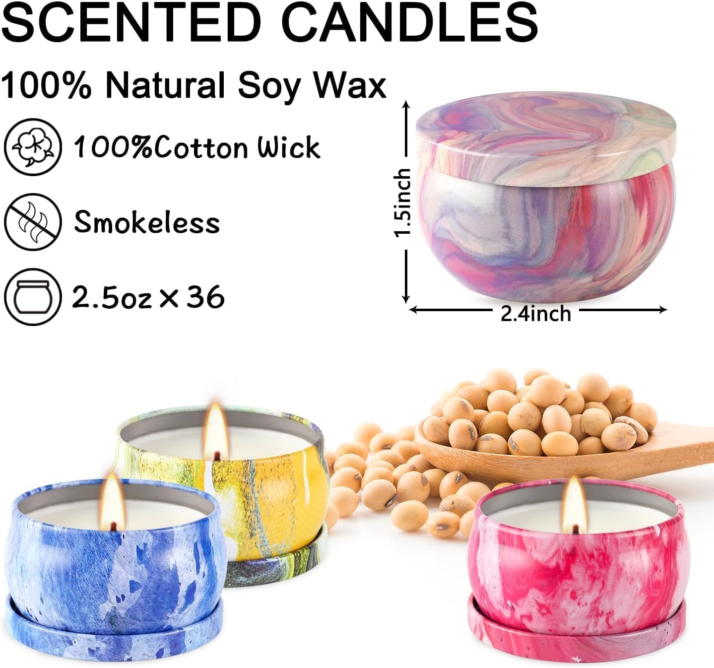 Liven - Velas de aromaterapia para el hogar (36 unidades), velas perfumadas para el hogar, velas perfumadas para Navidad, cumpleaños, Acción de Gracias, Día de la Madre, 70,9 g