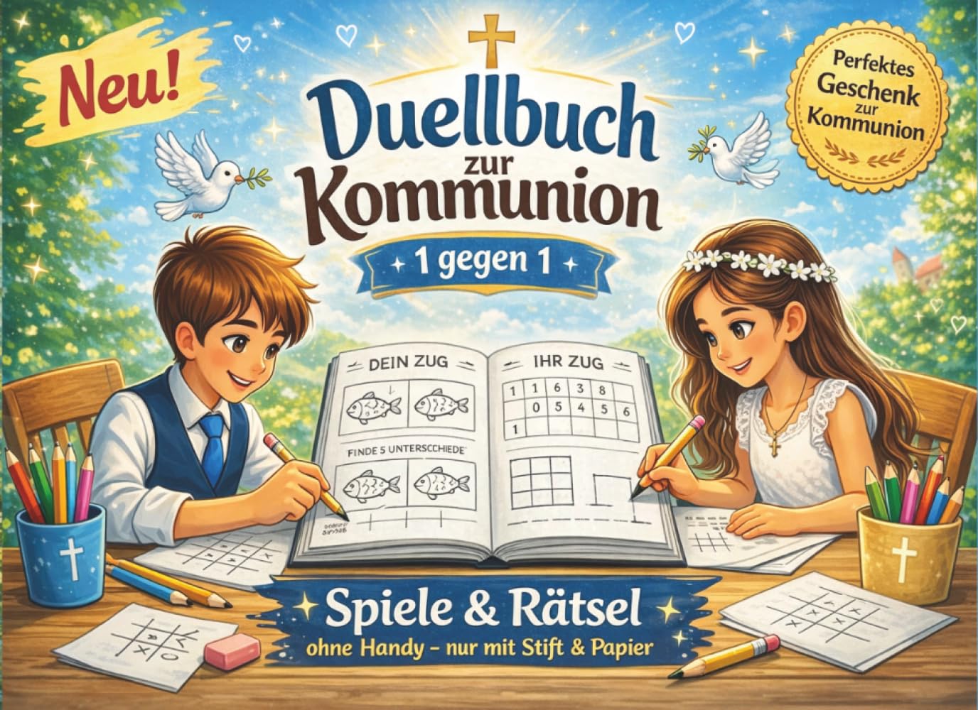 zur Kommunion spannendes Rätsel-Duell für 2 - Geschenkidee zur Erstkommunion das perfekte Kommunionsgeschenk - Kommunion Buch als Geschenk