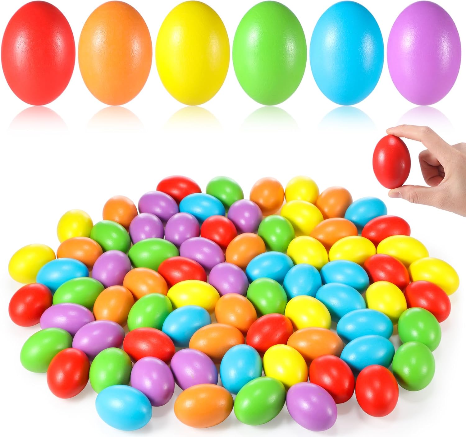 72 Pcs Unpainted Easter Wooden Eggs Bulk Fake Wood Eggs to Paint for Crafts Faux Chicken Nesting Items for Easter Gifts Basket Fillers Home Kitchen Party Decor (Rainbow)