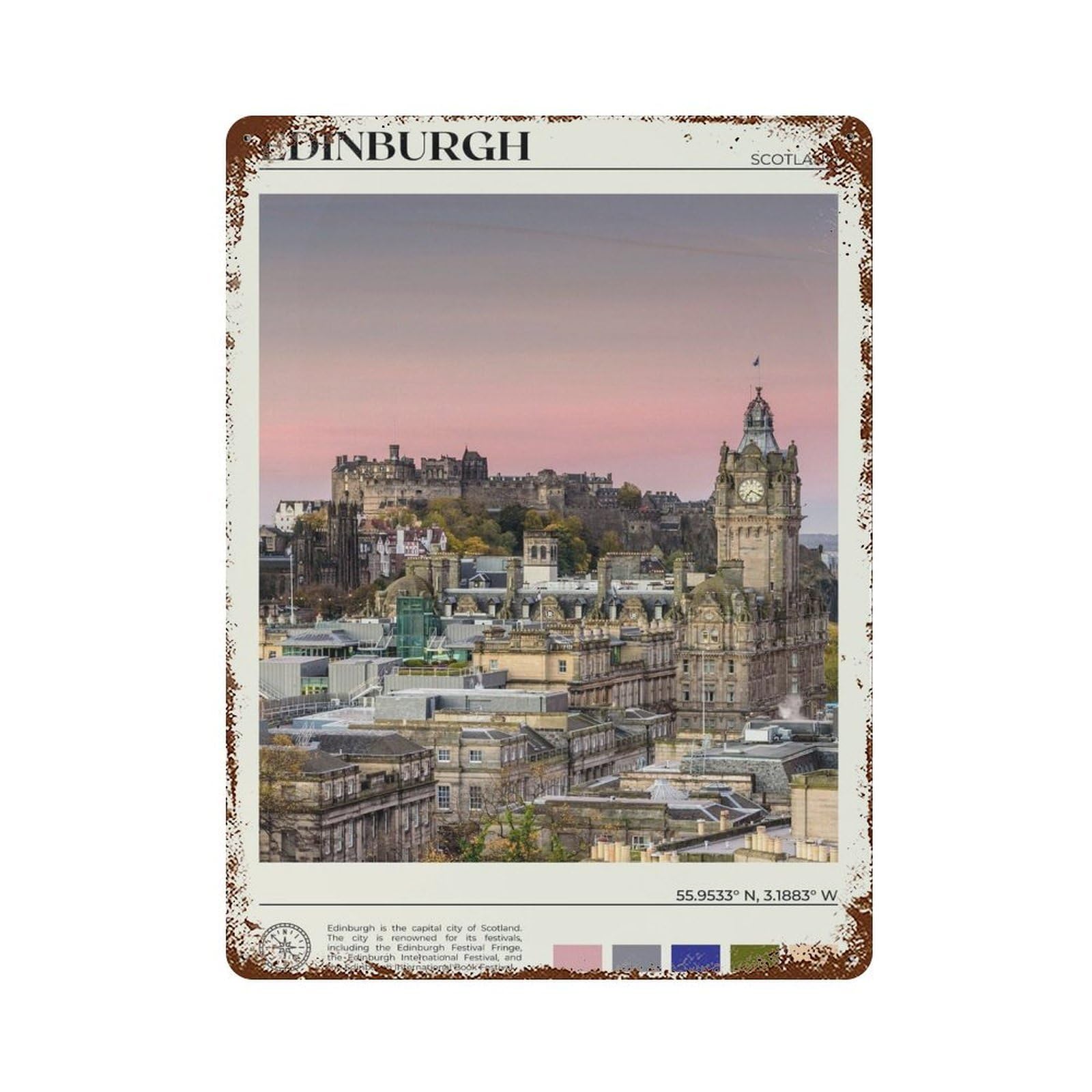 xiaoxiaoshen Real Photo Edinburgh Decor Scotland Wall Decor Art Metal Tin Poster Modern Home Decor Art Home Bar Shop Decorations Vintage Sign 40x30cm