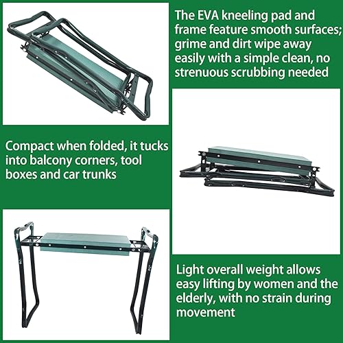 Miniatura 7 de Asiento de jardín – Verde, estilo moderno minimalista – Almohadilla de espuma EVA suave – Bolsa de herramientas – Taburetes de jardín plegables y