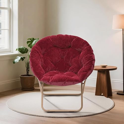 Miniatura 2 de Magshion Silla redonda plegable de gran tamaño con platillo de luna para adultos, silla grande y acogedora para dormitorio, color burdeos