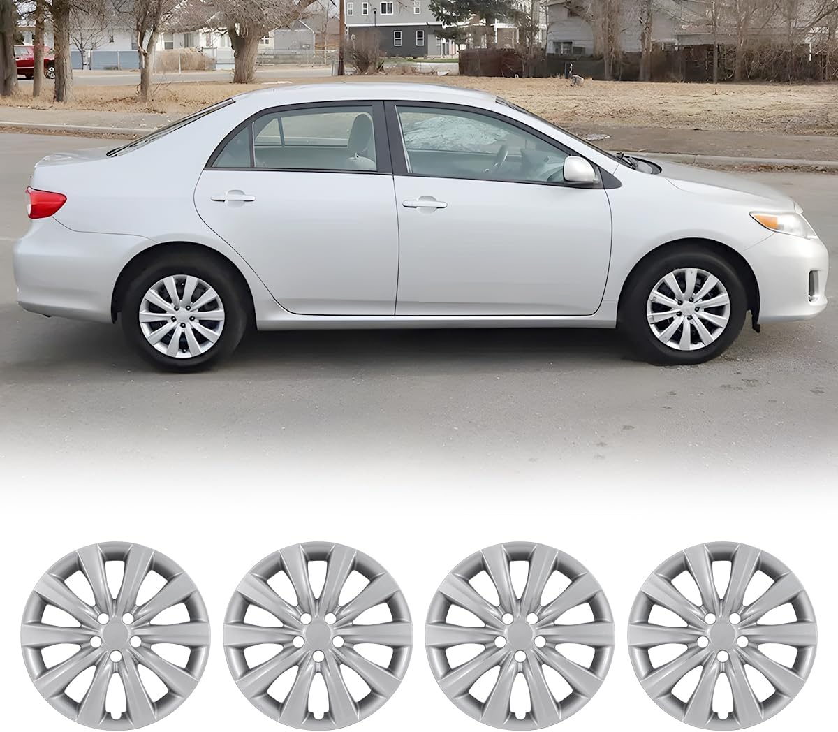 Winjet Hubcaps Wheel Covers for Toyota Corolla 16” – Four Pieces for [2009-2025 Corolla] & [2009-2014 Toyota Matrix] Wheel Rim Covers, Heavy Duty ABS & PC Material (16 Inch Set of 4, Lacquer)