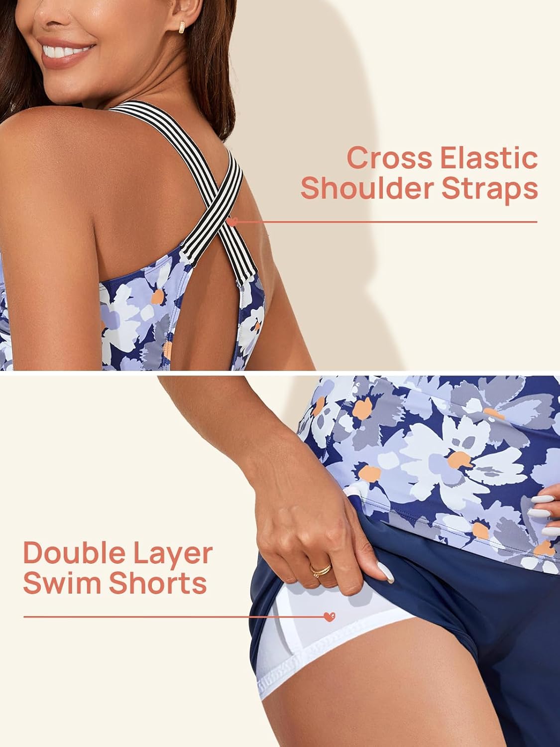 Summer Mae Maternity Two Piece Swimsuit Tankini High Waist Pregnancy Bathing Suit with Pockets Cross Back Swimwear - Image 4