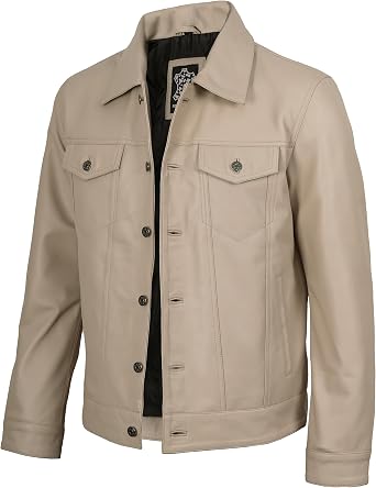Blingsoul Mens Leather Jacket Real Full-Grain Lambskin Trucker Jacket for Men