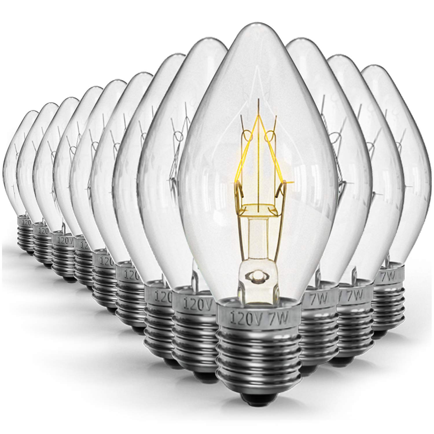 Noa Store Night Light E12 Incandescent Bulbs C7 Socket - Replacement Light Bulb for Salt Lamps, Night and Christmas Lights, Electric Window Candle Bulb 10Pack + 2 Free (7 Watt)