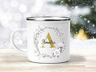 Enamel Mug - Personalised Enamel Mug, Personalised Kids Enamel Mug - Stocking Filler Birthday Gift - Christmas Gift - Initial and Name