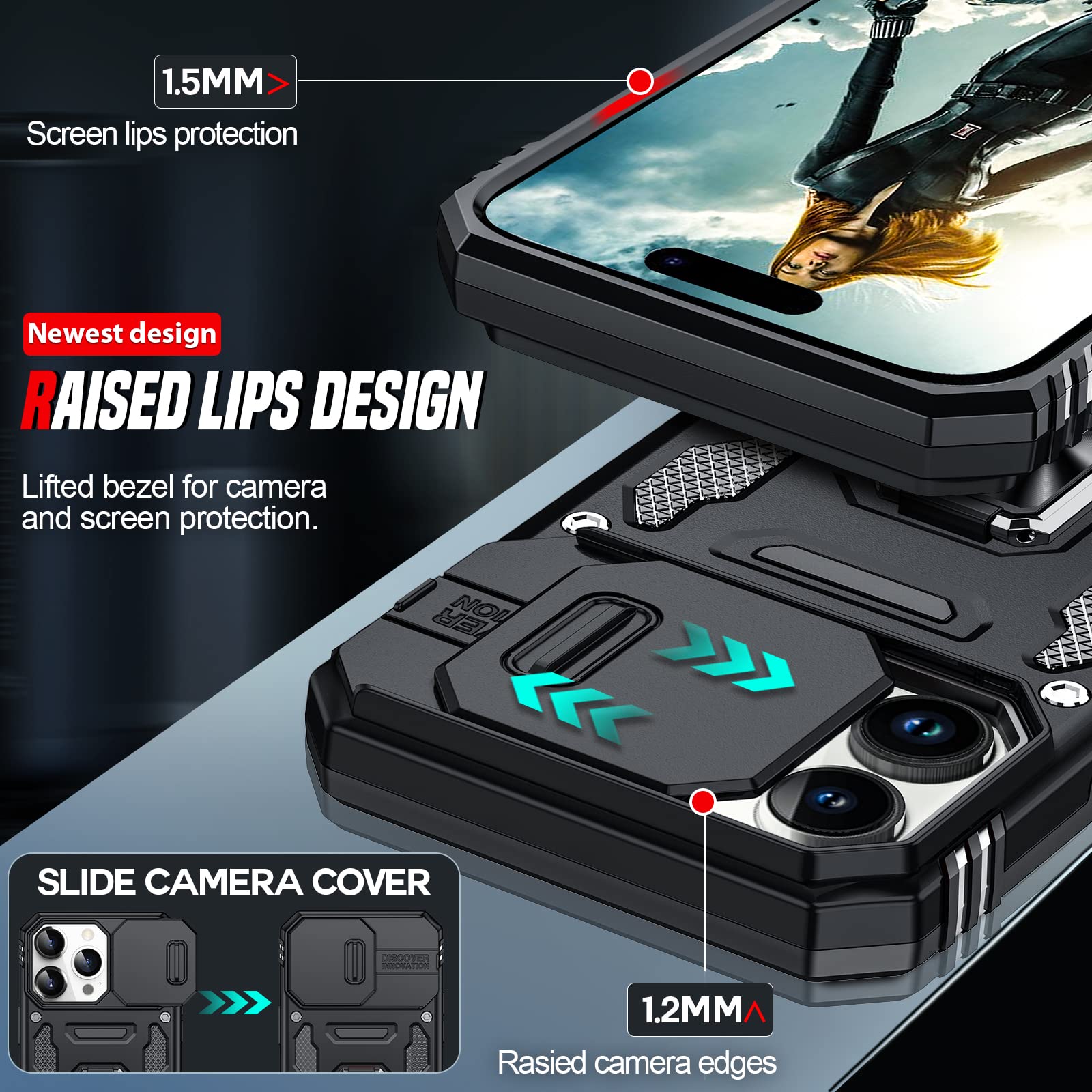 Cover 2in1 Antiurto Per IPhone 14 – Doppio Strato Con Sportello Scorrevole Per Fotocamera