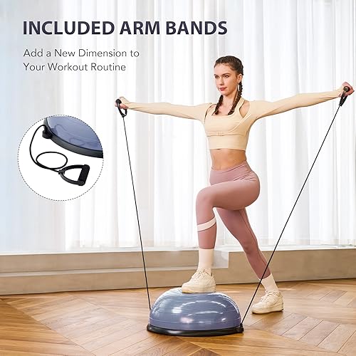 Miniatura 3 de ZELUS Entrenador de pelota de equilibrio con bandas de resistencia y bomba de pie, pelota de yoga inflable para entrenamientos de gimnasio en casa,