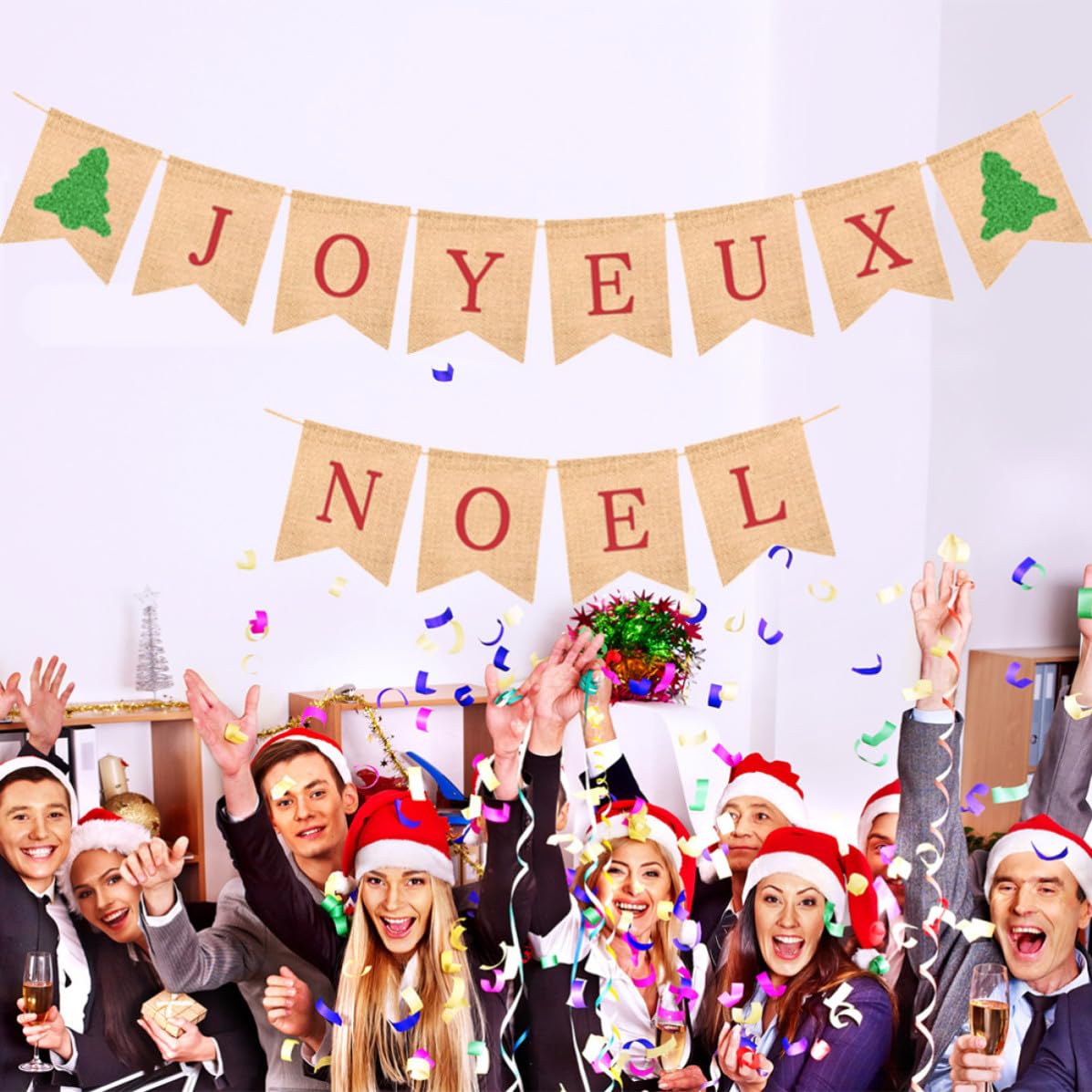 NOLITOY 3 Piezas Pancarta Navideña Colgante de Arpillera Diseño Especial