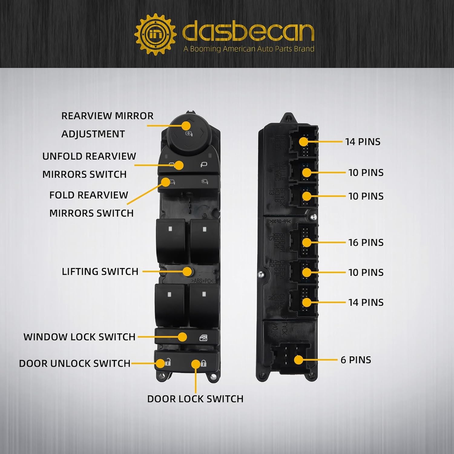 Dasbecan 20835553 Power Window Door Lock Switch Driver Side Compatible with 2011-2013 Chevy Silverado| 2007-2014 Cadillac Escalade| 2010-2016 Buick Encore Replaces# 15093440 15906881