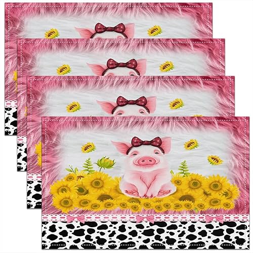 Manteles individuales para mesa de cerdo, diseño de girasol, cocina, cena, fiesta, decoración de mesa para niños, adolescentes, manteles