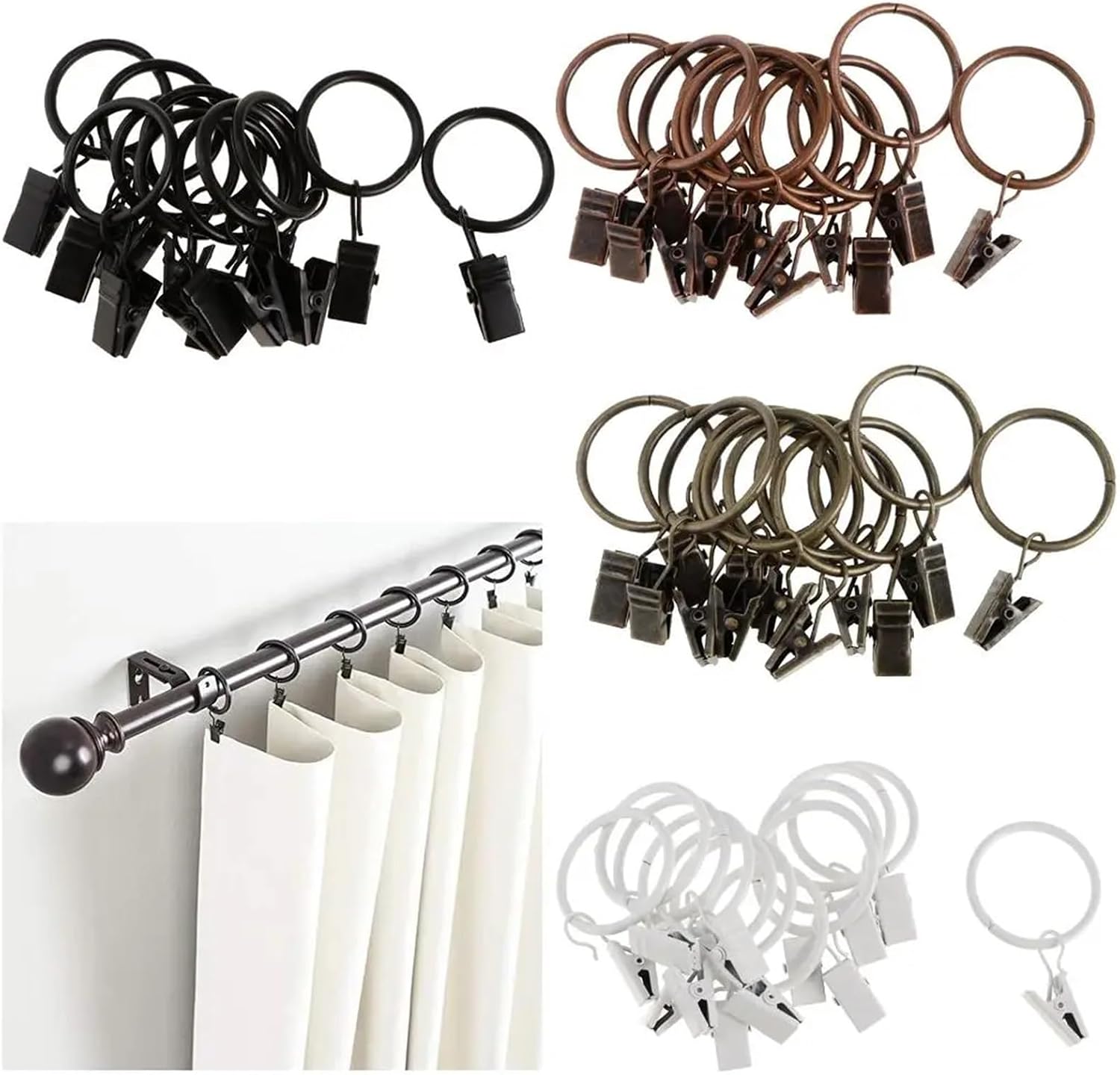 Versatile 50Pcs Curtain Rings Made of Coated with Clips for Bathroom Living Room Decor(Bronze 32mm)