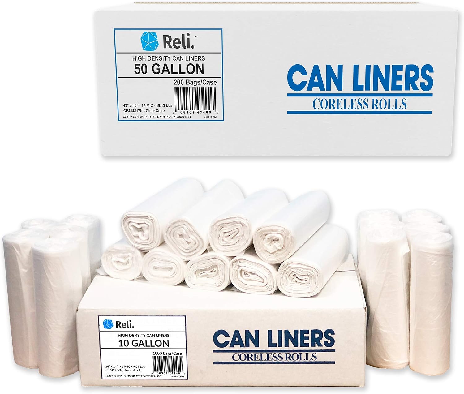Reli. 6-10 Gal Trash Bags (1000 Bags) & Trash Bags 50 Gallon (200 Bags)