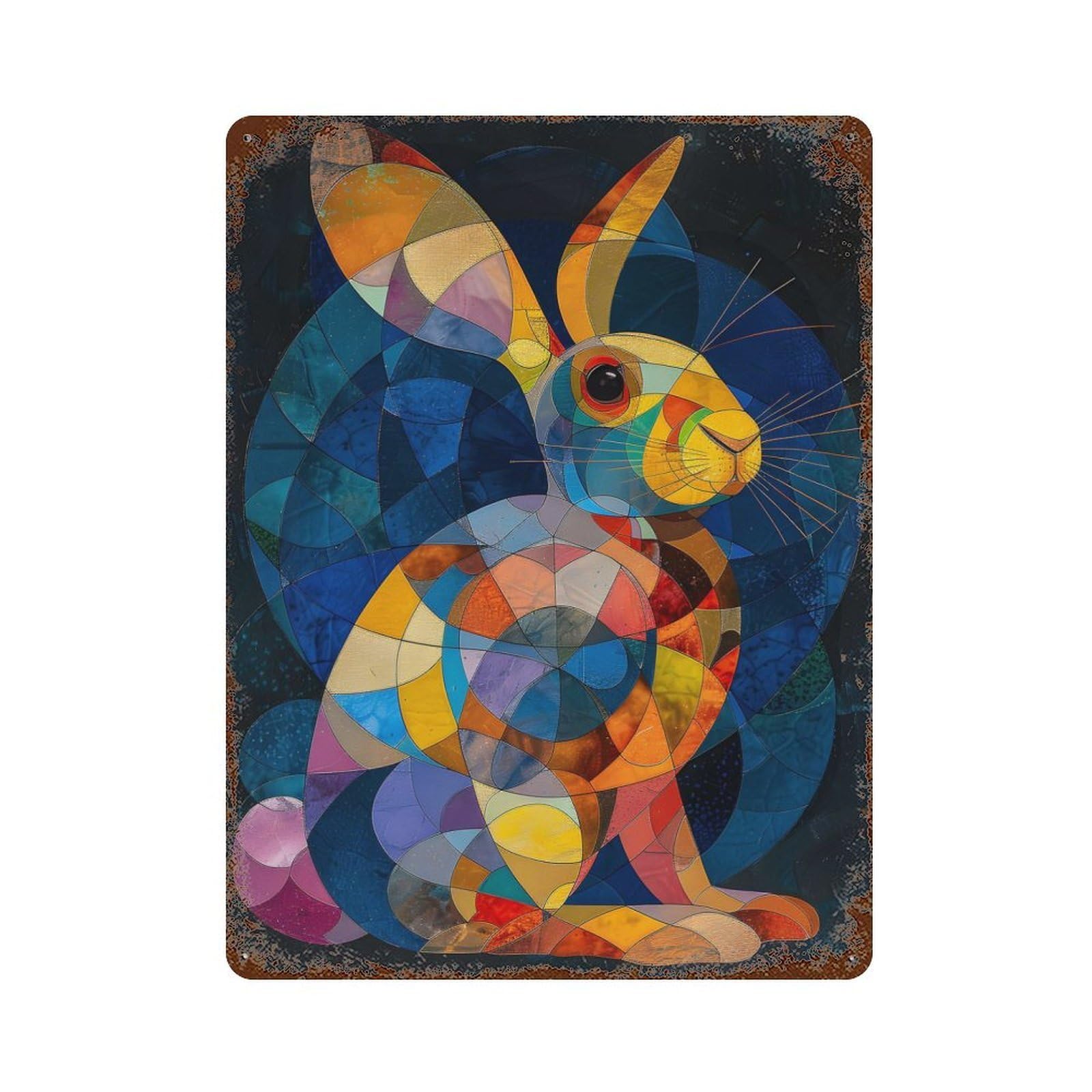 Abstract Rabbit 15.7"x11.8" Rustic Tin Plaque, Industrial Home Decor for Farmhouse, Kitchen And Entryway Decor