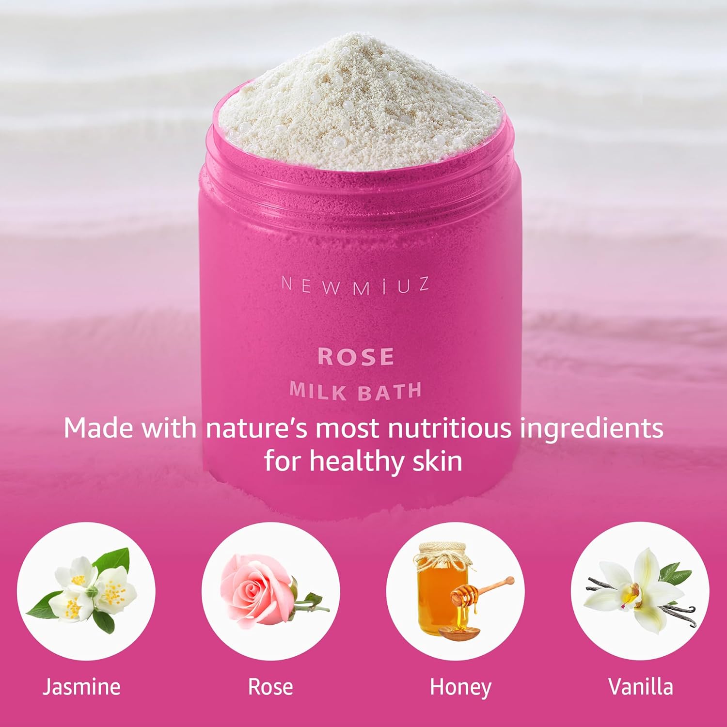 Calming Rose Coconut Milk Bath Soak Moisturize Soften Skin Honey Jasmine Vanilla Destress Luxury Spa Bath Salt Powder Stress Relief Gifts for Women - Image 3