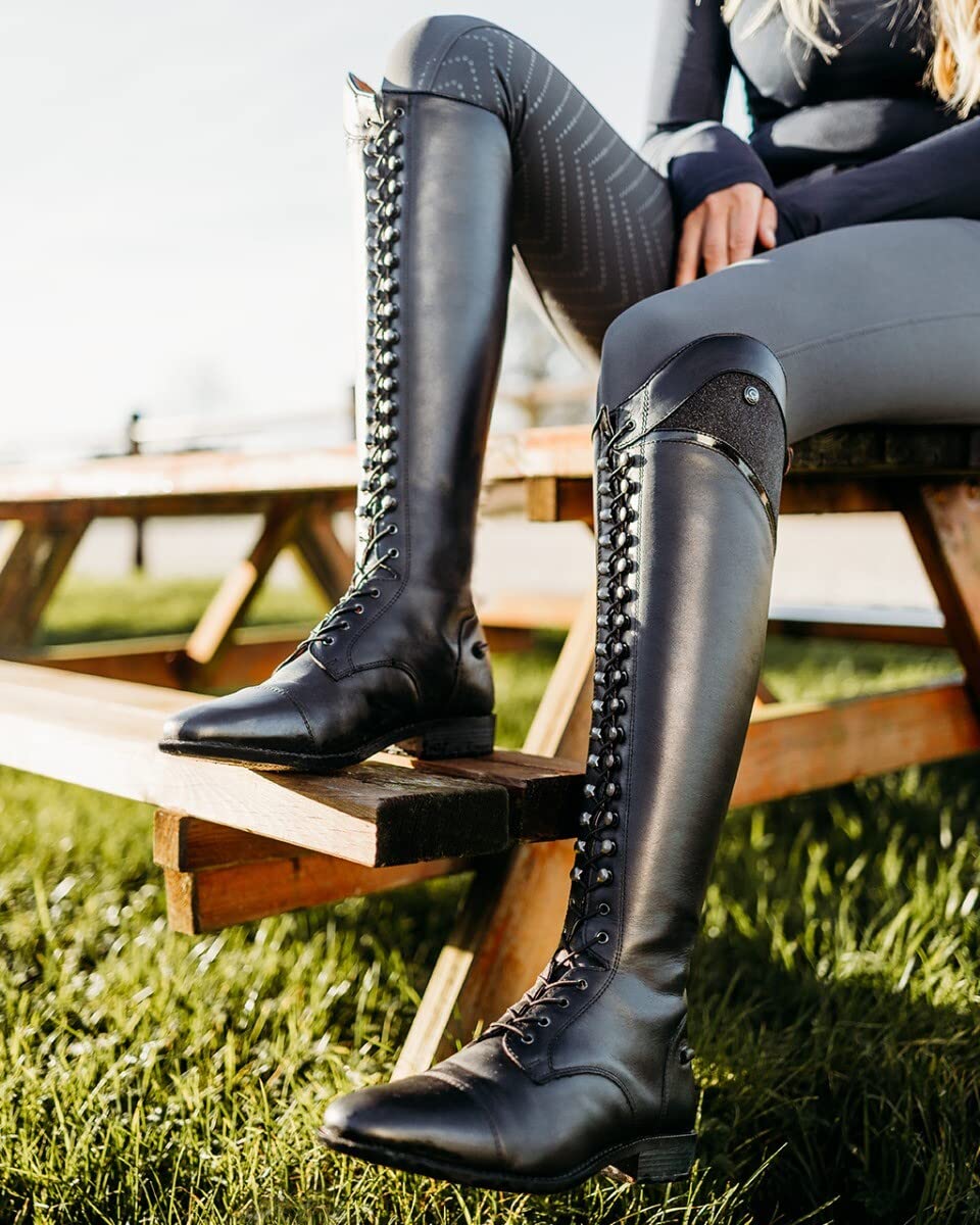 QHP Hailey Bottes d'équitation larges à lacets pour adulte Noir