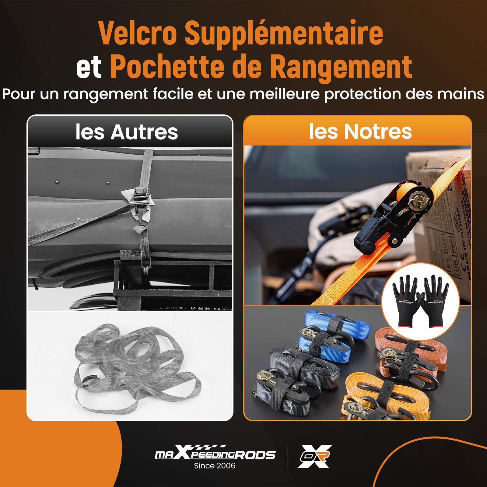 maXpeedingrods 4 x997 kg Sangles d'arrimage Sangle à Cliquet de 4,5m Orange | avec Crochet en S à Clip de Sécurité, en 12195-2