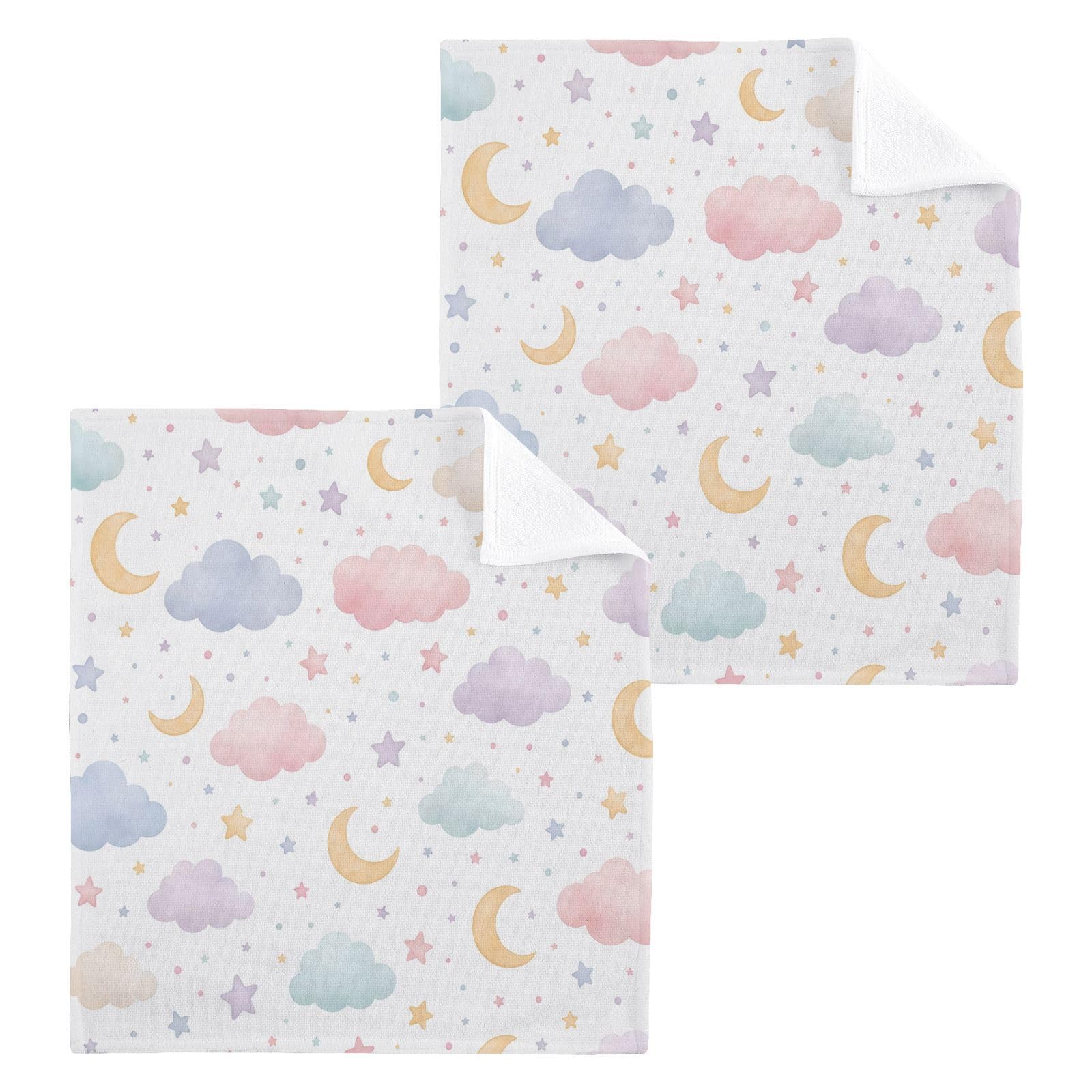 BOESI Cloud Moon Sky 12x12in Cotton Washcloth,Soft Absorbent Face Towel