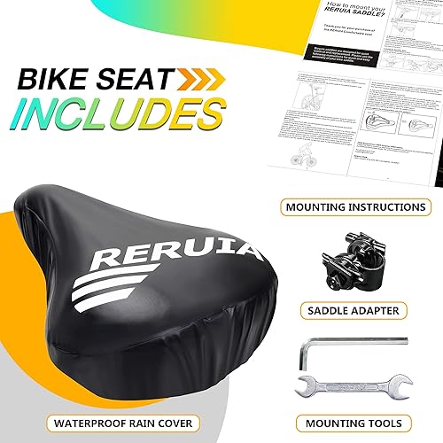 Miniatura 7 de RERUIA Large Comfortable Bike Seat Wide Saddle Shock Absorbing - Oversized Memory Foam Padded Exercise Bicycle Seat Waterproof Leather Cover -