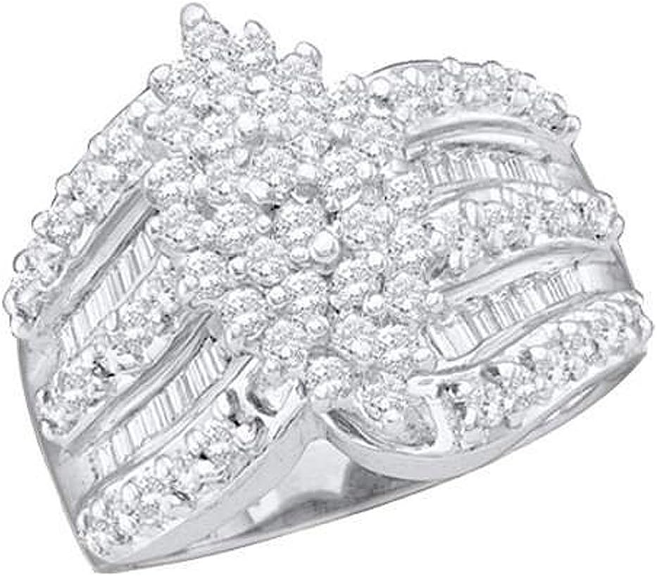 Dazzlingrock Collection 1.00 Carat (ctw) 10K Round & Baguette Cut Diamond Women Cluster Engagement Ring 1 CT, White Gold