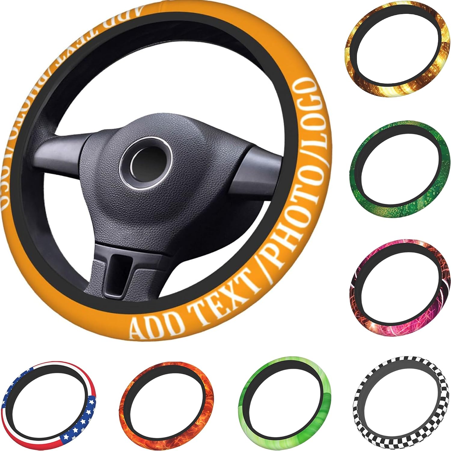 Personalized Car Steering Wheel Cover,Your Design Custom Car Steering Wheel Covers Add Text/Photo/Logo,Orange
