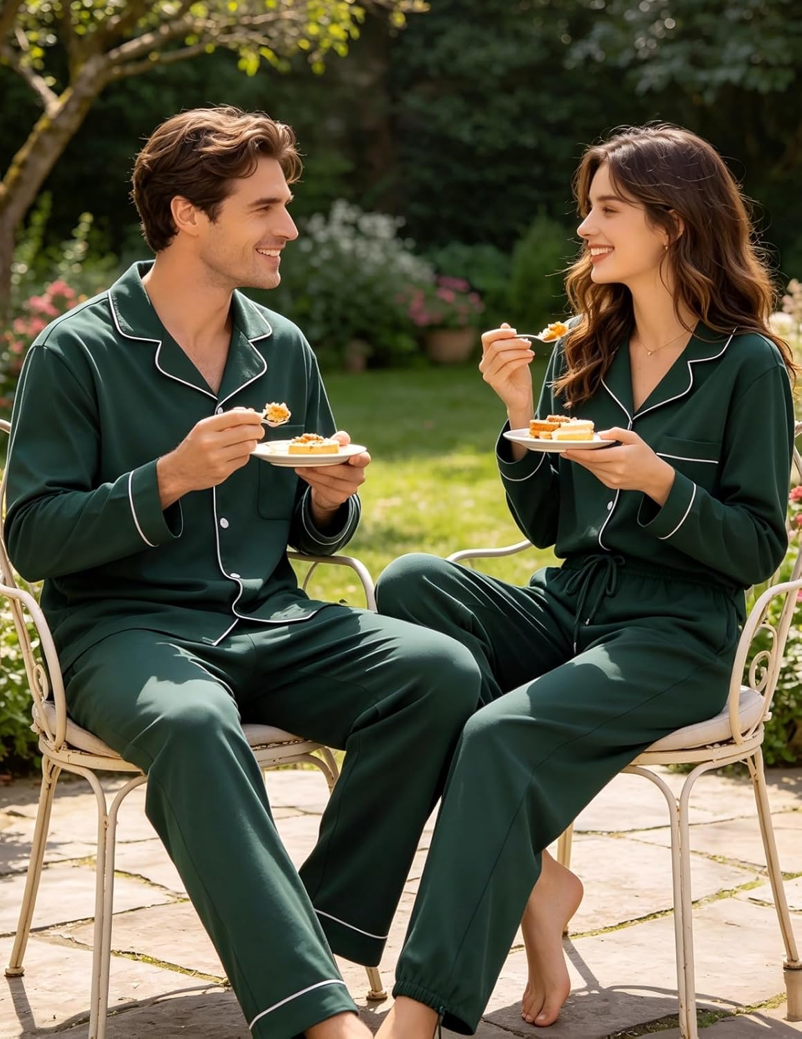 Veseacky Mens 100% Cotton Pajamas Set Long Sleeve Button Down Sleepwear Soft Loungewear Pjs with Pockets