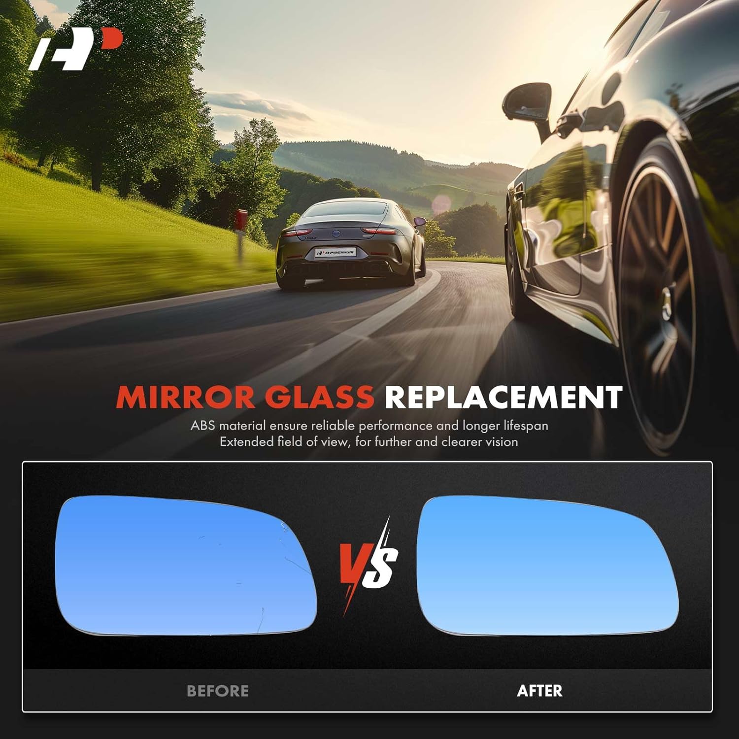 A-Premium Right Passenger Side Heated Mirror Glass with Backing Plate - Compatible with Volkswagen Jetta 1999-2005, Cabrio 1999-2002 - Exterior Side View Convex Mirror