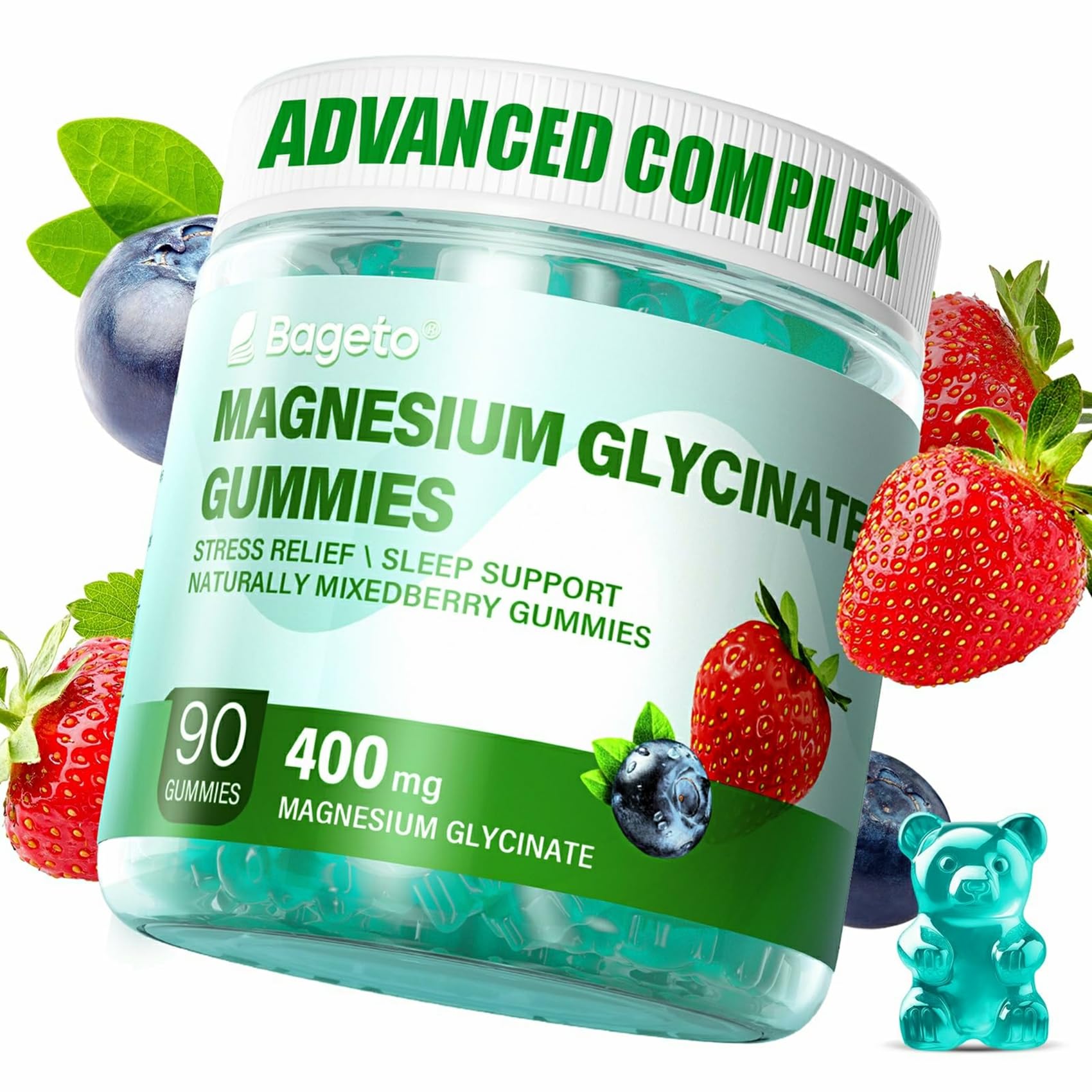 Magnesium Glycinate Gummies Sugar Free 90 for Adults & Kids,400mg Chewable Magnesium Gummies with 200mg L-Threonate,Ashwagandha,Vitamin D,B6,B12,Calcium for Sleep,Stress & Muscle,Relief,Mixed Berry