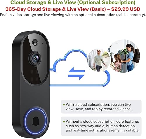 Miniatura 6 de Cámara de timbre de video inalámbrico 1080P, cámara de vigilancia inteligente para exteriores, vista en vivo FHD, almacenamiento en la nube