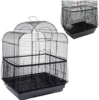 Bird Cage Cover Universal Birdcage Seed Catcher Guard Net Cover, Parrot Nylon Mesh Net Cover, Airy Gauze Birdcage Accessories Mesh Net Cover for Round Square Cages (Black)