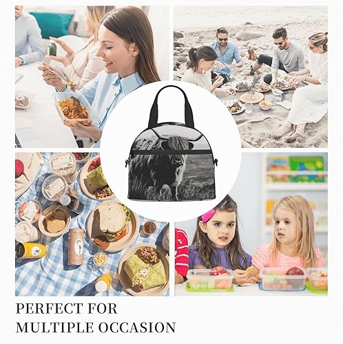 Miniatura 9 de Juoritu Highland Cattle - Bolsa de almuerzo aislada con correas, lonchera para mujeres y hombres, bolsa impermeable para viajes de oficina