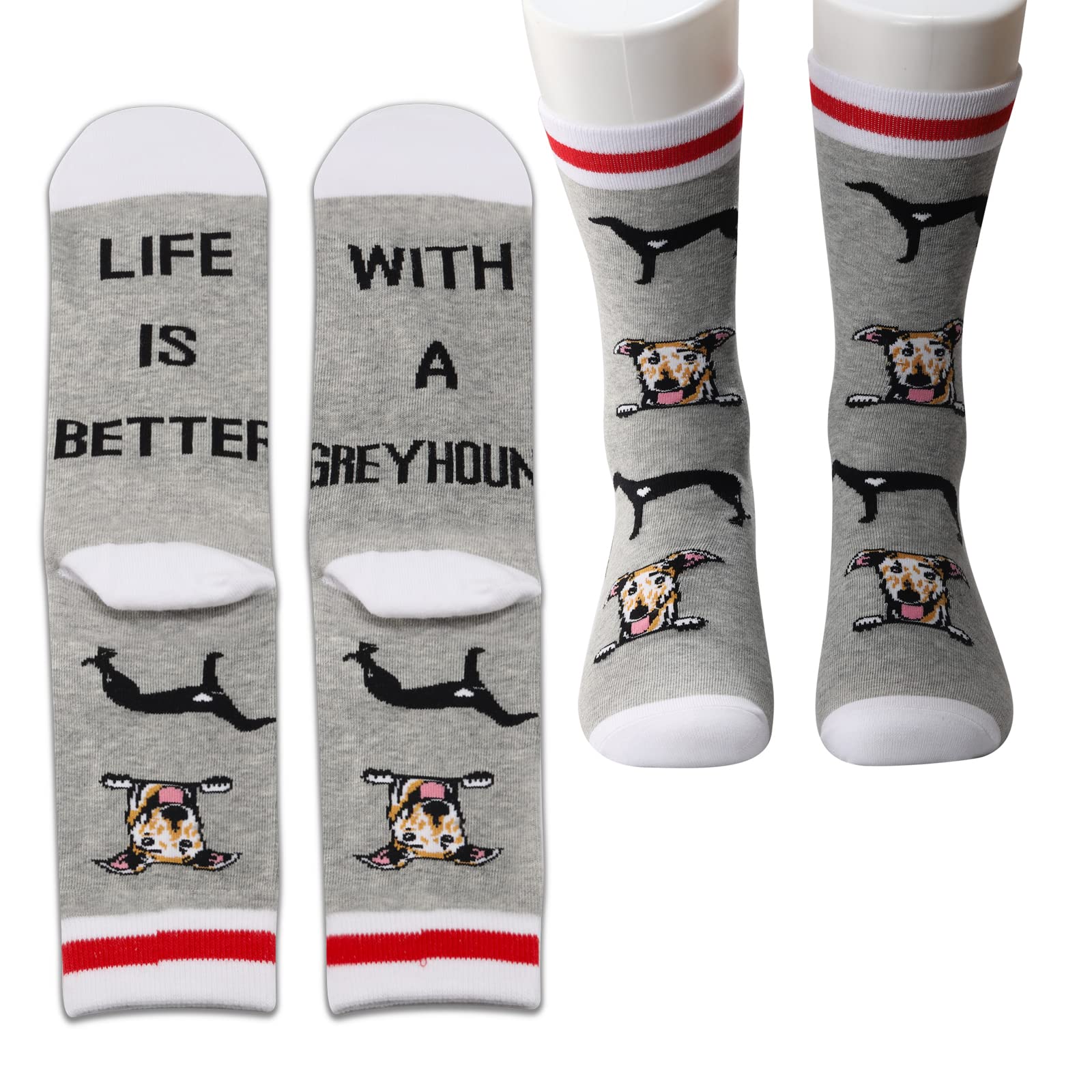 PXTIDY2 Pairs Greyhound Socks - Dog Owner Gift - Life Is Better With A Greyhound Crew Socks