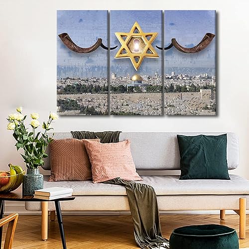Miniatura 2 de Pinturas de la estrella de David, imágenes del Monte de los Olivos, arte de la ciudad vieja de Jerusalén para paredes de habitación, 3 paneles de