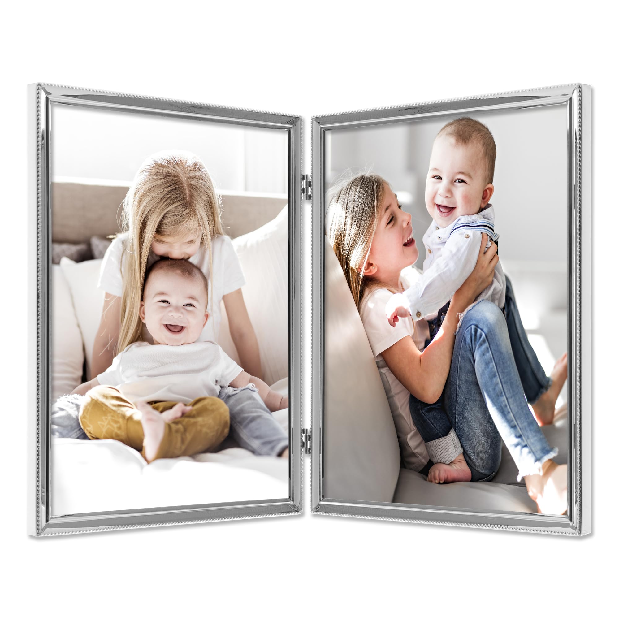 Lawrence Frames Doppel-Bilderrahmen, 20,3 x 25,4 cm, mit Scharnier und Perlenbordüre – Ansicht 3