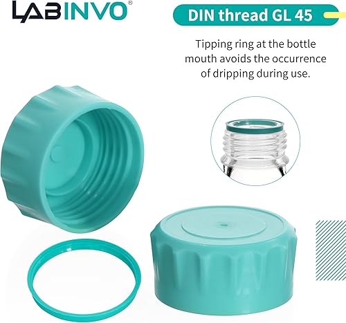 Miniatura 4 de Botellas redondas de vidrio, 12 piezas de botella de almacenamiento de reactivo de vidrio de borosilicato vol.3.4 fl oz con tapón de rosca GL45,